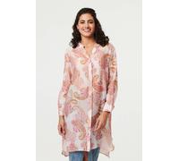 Izabel London Paisley Long Sleeve Sheer Longline Shirt - 16 - Pink