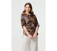 Izabel London Animal Print 3/4 Sleeve Relaxed Top - Black - 14