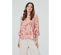 Izabel London Paisley Print Oversized Blouse - Pink - 8