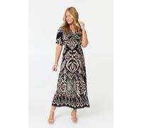 Izabel London Women's Paisley Relaxed 1/2 Sleeve Maxi Dress in Black | Size: Large