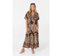 Izabel London Women's Paisley Relaxed 1/2 Sleeve Maxi Dress in Brown | Size: Large