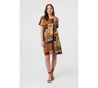 Izabel London Women's Patchwork Knee Length Shift Dress in Brown | Size: 10