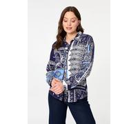 Izabel London Women's Patchwork Long Sleeve Shirt in Navy | Size: 14