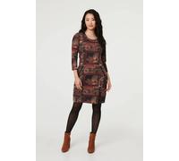 Izabel London Women's Patchwork Print 3/4 Sleeve Short Dress | Size: 18