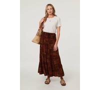 Izabel London Patchwork Print High Waist Maxi Skirt - 14 - Brown