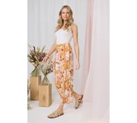 Izabel London Women's Patchwork Print High Waist Wide Leg Trousers in Orange | Size: 18
