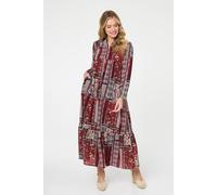 Izabel London Women's Patchwork Print Long Sleeve Maxi Dress in Red | Size: 14