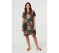 Izabel London Patchwork Print Short Sleeve Shift Dress - S - Green