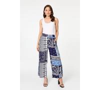 Izabel London Women's Patchwork Print Wide Leg Trousers in Navy | Size: 16