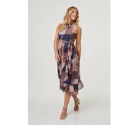 Izabel London Patchwork Sleeveless Midi Wrap Dress - 16 - Navy