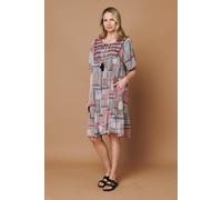 Izabel London Patchwork Tassel Knee Length Smock Dress - 14 - Pink