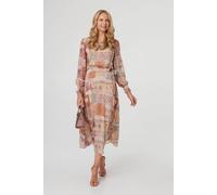 Izabel London Patchwork Tie Long Sleeve Maxi Dress - 16 - Rust