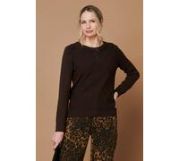 Izabel London Women's Pearl Detail Textured Long Sleeve Top in Brown | Size: 14