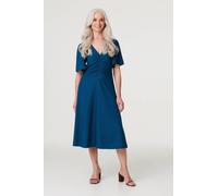 Izabel London Women's Plain Ruched Front Midi Dress in Blue | Size: 8 Izabel London Blue 8