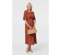 Izabel London Women's Polka Dot 1/2 Sleeve Midi Dress in Terracotta | Size: 18