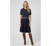 Izabel London Women's Polka Dot Print Knit Midi Skater Dress in Navy | Size: 10