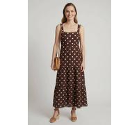 Izabel London Women's Polka Dot Print Lace Trim Maxi Dress in Brown | Size: 14