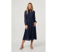 Izabel London Women's Polka Dot Print Long Sleeve Midi Dress in Navy | Size: 10