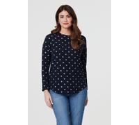 Izabel London Polka Dot Print Relaxed Long Sleeve Top for Women UK with Long Sleeves and a Thigh Length Hem. Navy
