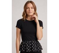 Izabel London Women's Polka Dot Print Short Sleeve Peplum Top in Black | Size: 16