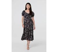 Izabel London Women's Polka Dot Print Tie Neck Midi Dress in Blue | Size: 8