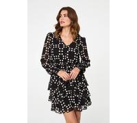 Izabel London Women's Polka Dot Semi Sheer Layer Short Dress in Black | Size: 10 Izabel London Black 10