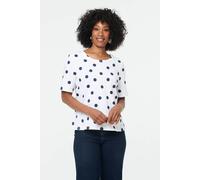 Izabel London Women's Polka Dot Short Sleeve Relaxed Top in White | Size: 10