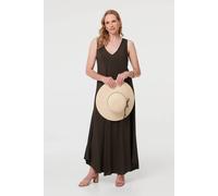 Izabel London Women's Polka Dot Textured Sleeveless Maxi Dress in Brown | Size: Small