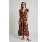 Izabel London Women's Polka Dot Tie Waist Tiered Midi Dress in Brown | Size: 10