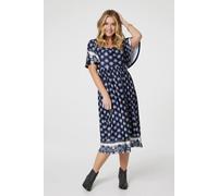 Izabel London Women's Printed 1/2 Batwing Sleeve Midi Dress in Blue | Size: 10 Izabel London Blue 10
