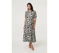 Izabel London Printed 1/2 Puff Sleeve Midi Shirt Dress - 14 - Navy