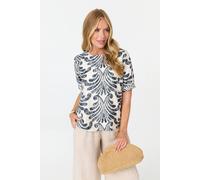 Izabel London Women's Printed 1/2 Sleeve Relaxed Blouse Top in Navy | Size: 8