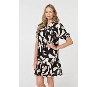 Izabel London Women's Printed 1/2 Sleeve Tiered Short Dress in Black | Size: 12