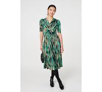 Izabel London Printed 1/2 Sleeve Wrap Waist Midi Dress - Green - 10