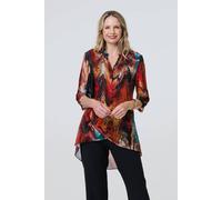 Izabel London Women's Printed 3/4 Sleeve Asymmetric Blouse in Red | Size: 10 Izabel London Red 10