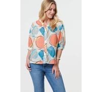 Izabel London Printed 3/4 Sleeve Button-Back Blouse for Women UK with a v-Neck, Buttons and Cuffed 3/4 Sleeves.