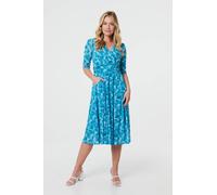 Printed 3/4 Sleeve Midi Faux Wrap Dress Izabel London Green 14