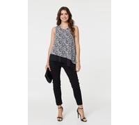 Izabel London Women's Printed Asymmetric Sleeveless Tunic Top in Black | Size: 16 Izabel London Black 16