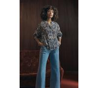 Izabel London Printed Button 3/4 Sleeve Relaxed Blouse In Navy Navy