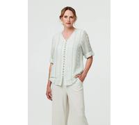 Izabel London Women's Printed Button Front Curve Hem Blouse in Green | Size: 14 Izabel London Green 14