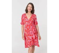 Izabel London Women's Printed Frill Wrap Knee Length Dress in Orange | Size: 16