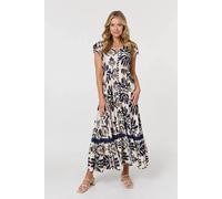 Izabel London Printed Lace Trim Cap Sleeved Maxi Dress - 10 - Navy