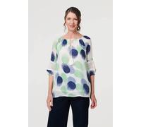 Izabel London Printed Lace Trim Tassel Front Blouse - 12 - Sage