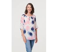 Izabel London Women's Printed Lace Trim Tassel Front Blouse in Pink | Size: 10 Izabel London Pink 10