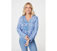 Izabel London Women's Printed Long Sleeve Blouse Top in Blue | Size: 12