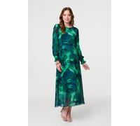 Izabel London Women's Printed Long Sleeve Chiffon Midi Dress in Green | Size: 12 Izabel London Green 12