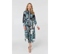 Izabel London Printed Long Sleeve Tie Shirt Maxi Dress In Black Black