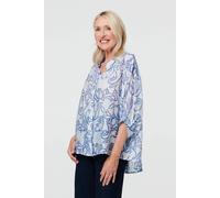 Izabel London Women's Printed Relaxed 3/4 Sleeve V-Neck Blouse in Blue | Size: 16