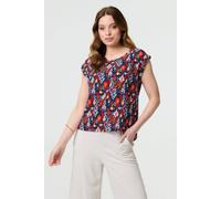 Izabel London Women's Printed Relaxed Cap Sleeve Shell Top in Blue | Size: 14 Izabel London Blue 14