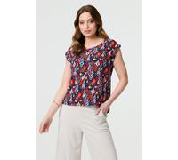 Izabel London Women's Printed Relaxed Cap Sleeve Shell Top in Blue | Size: 14 Izabel London Blue 14